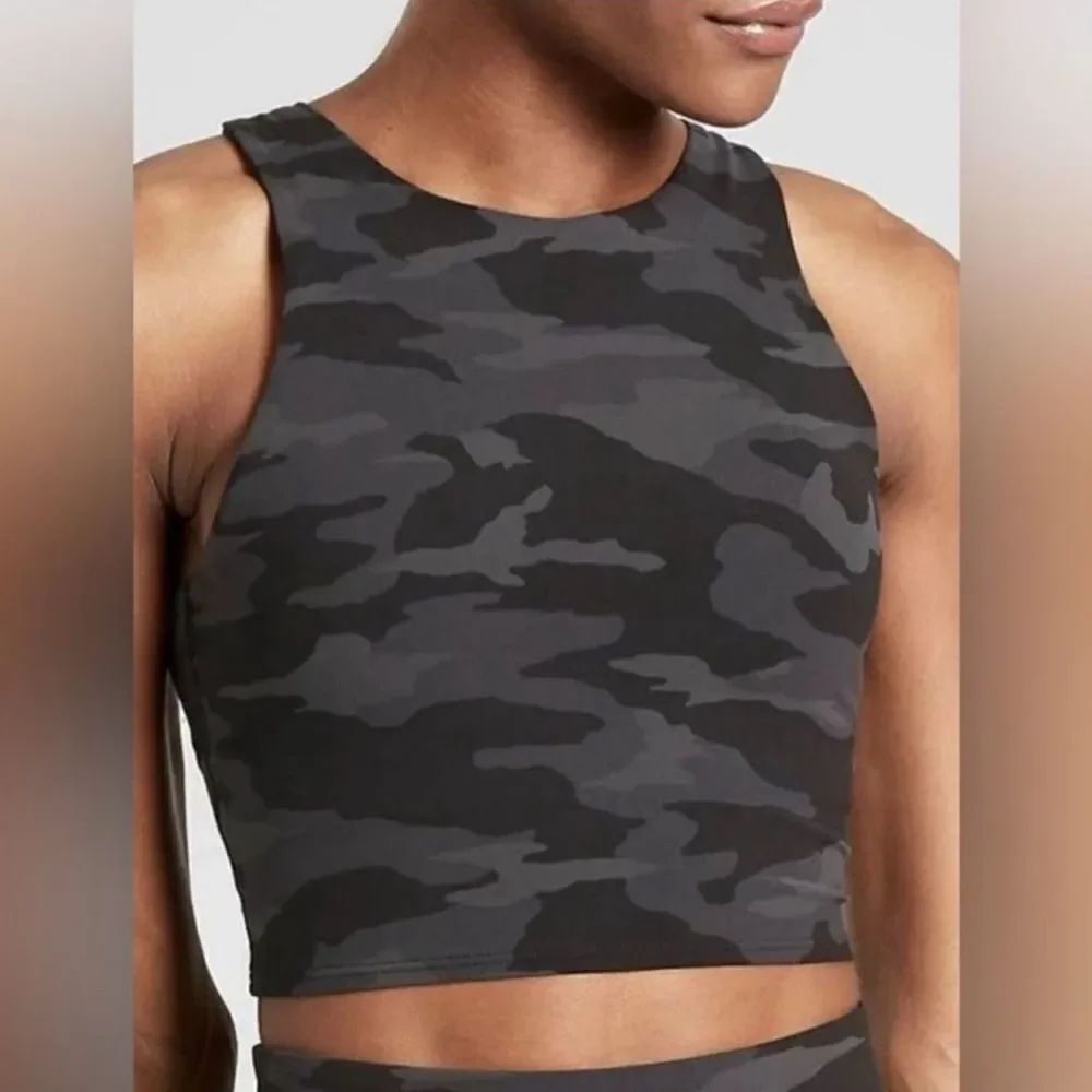 Athleta Women’s Medium Conscious Crop Sports Bra Camo Black A–C Cup Activewear